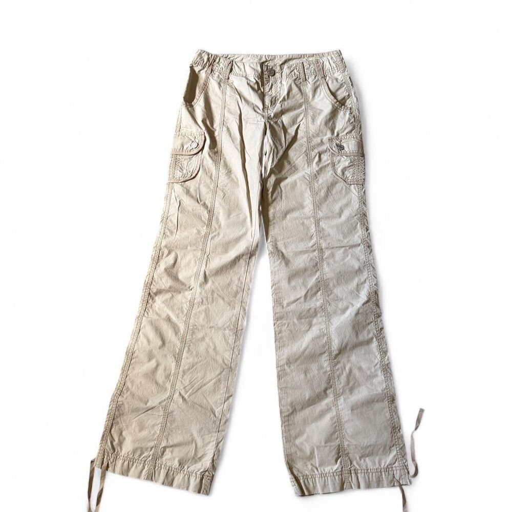 Vintage London Jeans Y2K Tan Cargo Utility Pants Adjustable Ankle Ties 4